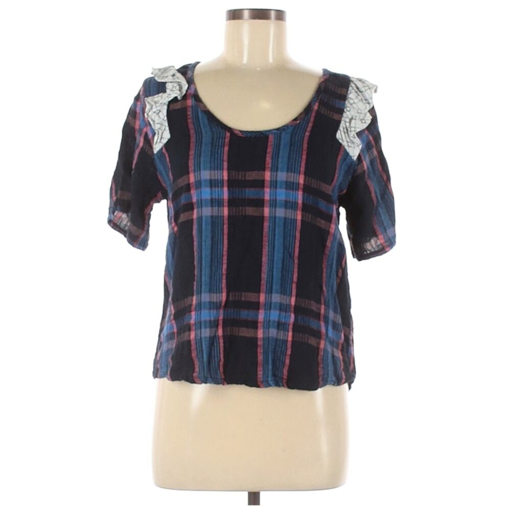 ACE & JIG Fiddle top plaid ruffle shoulder reversible blouse in River Size M